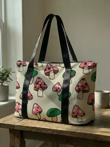 Mushroom Print Handbag, Large Capacity Travel Luggage Bag, Portable Overnight Bag, Fashion Yoga Training Bag, Shoe Storage Crossbody Bag, Travel Essentials Bag
