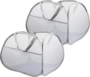 2 Pack Collapsible Laundry Baskets, 90L Large Foldable Laundry Basket, Mesh Hampers for Laundry, Dirty Clothes Laundry Hamper for Bedroom,, Dorm, Laundry Room, Travel Grey