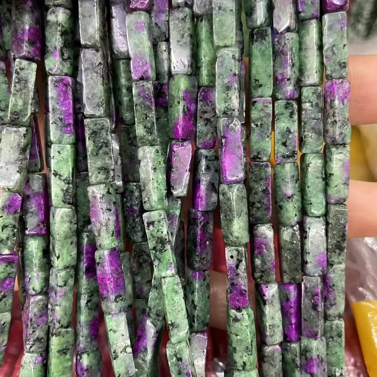 4x13mm Red-Green Natural Stone Long Rectangular Loose Spacer Beads - Light Luxury Beads Making Supplies for DIY Bracelets, Necklaces Jewelry Crafting, Natural Stone Beads