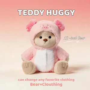 TEDDY HUGGY - For 12-Inch Plush Bears | Pink Piggy Jumpsuit - 12 Inches Easy To Dress Style
