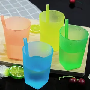 Plastic straw cup set, 12.17 oz portable drinking cup, perfect for summer outdoor juice drinking, suitable for students - available in multiple colors.