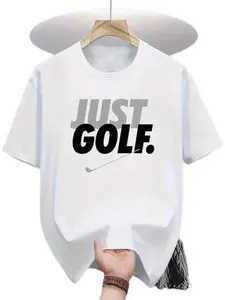 Men's Elastic Classic Golf Pattern T-Shirt, Summer Breathable Casual Top, Bold 'just Golf' Print, Loose-Fit Round Neck, Unisex Fashion Tee, Menswear