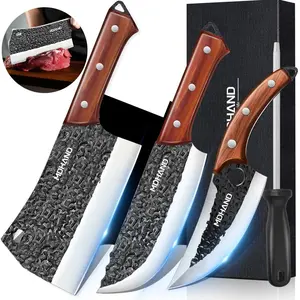 Professional Kitchen Chef Set,  Hand-Forged Serbian Chef Knife - Includes Cleaver, Boning, Viking Knives with Sheaths, Gift Box for Home Cooking, Camping, Outdoor BBQ#Summervibes