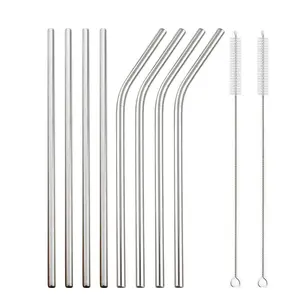 Set of 8 Stainless Steel Straws with 2 Cleaning Brushes, Reusable and Easy-to-Clean Straws, Ideal for Family Gatherings, Kitchen Accessories