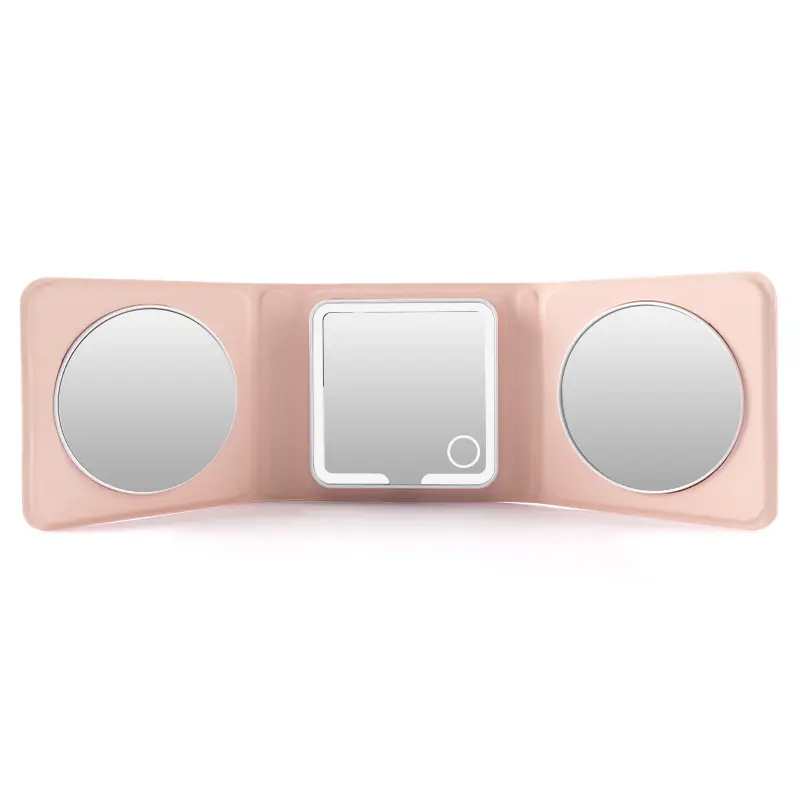 Foldable Tri-fold LED Travel Makeup Mirror with 5X 10X Magnifying Mirror Touch Stepless Dimmable Light Type-C Rechargeable PU Leather Portable Compact Cosmetic Mirror for Handbag Travel UK Warehouse Fast Delivery