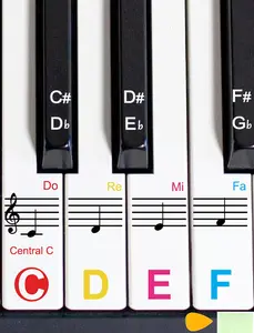 1 Pack Piano Keyboard Stickers for 88/76/61/54/49 , Colorful and Removable Piano Stickers for Beginners, Keyboard Letters Labels, Eye-catching Notes