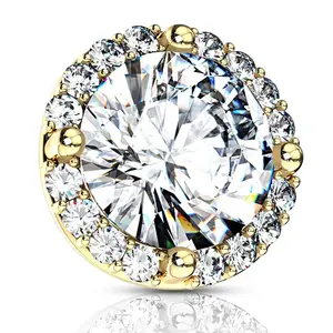 Fifth Cue 14G Gold/Clear CZ Center Prong Dermal Top Surgical Steel Internally Threaded