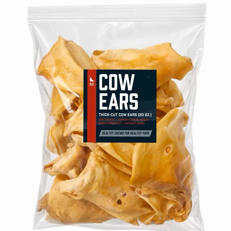 Thick-Cut Cow Ears by Wild Wolf (20oz./~9-10Ears) 100% Natural Dog Chew Treat - Healthy, High Protein Dog Snacks - Cow Ear Dog Treats - Animal Ear
