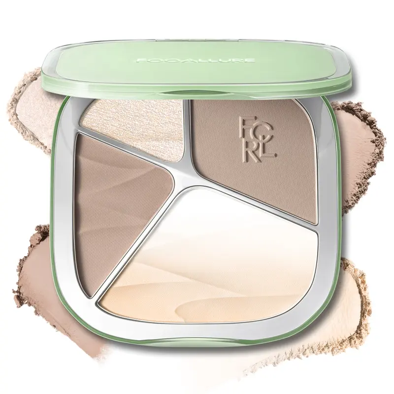 FOCALLURE 3-in-1 Gradient Highlighter & Contour Cosmetic Palette - Smooth Matte Bronzer, Glowy Radiant Illuminator, Blendable Highlighters & Luminizers, Sculpting Powder, Long-Wear for Asian Skin Tones, Adult Makeup with Brush
