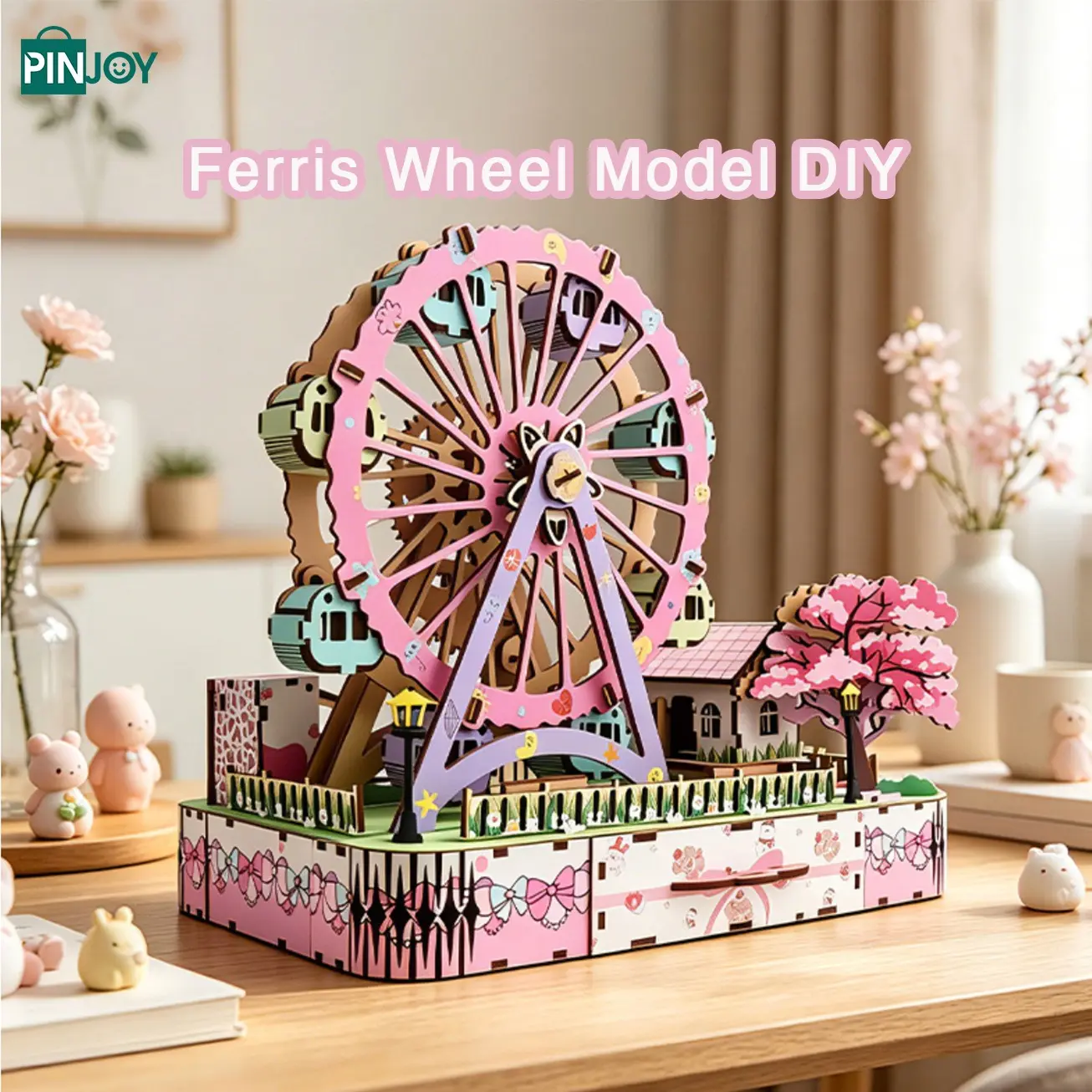 Ferris Wheel 3D Wooden Puzzle Kit, Art Puzzles Gift, Interlocking Puzzle, DIY Construction Puzzle, DIY Bookshelf Decoration, Stress Relief Craft Project for Adults and Teens, Non Disposable