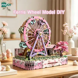 Ferris Wheel 3D Wooden Puzzle Kit, DIY Construction Puzzle, DIY Bookshelf Decoration, Stress Relief Craft Project for Adults and Teens, Non Disposable