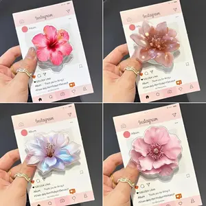 (4 Options) Kawaii Pink Hibiscus MagSafe Phone Grip, Rose Gold Floral Phone Holder, Iridescent Flower Kindle Grip, Flower Grip Holder, Gifts For Girls Boys