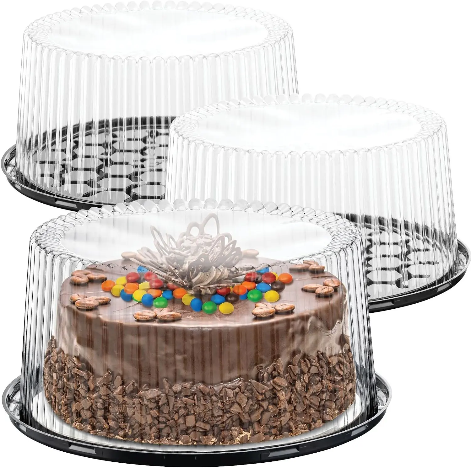 9" Plastic Disposable Cake Containers with Dome Lids and Cake Boards | 3 Round Cake Carriers for Transport | Clear Bundt Cake Boxes/Cover | 2-3 Layer Cake Holder Display Containers