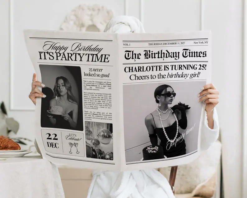 Custom Birthday Newspaper Poster – Personalized Printed Newspaper-Style Sign for Party Decor or Photoshoot