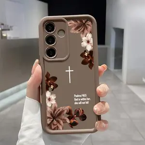 Vintage Floral Aesthetics Phone Case , Enhanced Camera Protection , Shockproof Skin-Friendly Touch Soft Cover for Samsung Galaxy S21 S22 S23 S24 S25 S26 Ultra Plus FE A13 A14 A15 A16 A17 A33 A34 A35 A36 A52 A53 A54 Note20 Christian Psalms 46:5 Cross