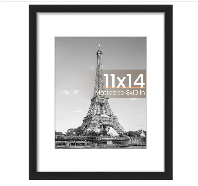 11x14 Picture Frame, Display Pictures 8x10 with Mat or 11x14 Without Mat, Wall Hanging Photo Frame, Black, 1 Pack