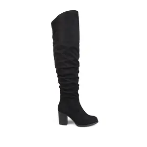 KAISON THIGH HIGH BOOTS IN WIDE CALF - Black Faux Suede