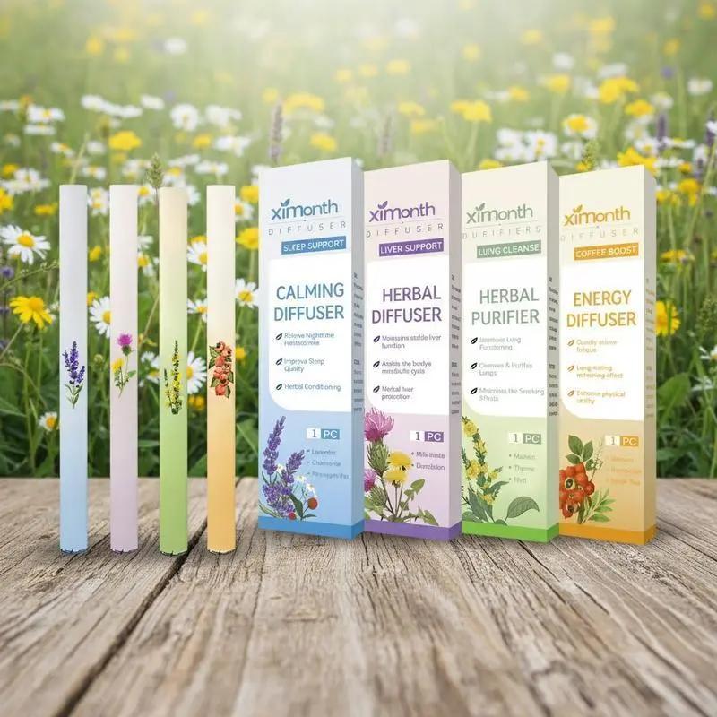 {Flash Sale 3   box}[4 in 1]Ximonth 4 flavors Herbal Diffuser Set with Mullein Thyme & Mint Extracts for Lung Cleanse Sleep Support 600 Uses Natural Remedies for Wellness