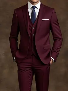 Men'S 3pcs Suit- Slim Fit Tuxedo Set for Weddings& Formal Occasions, Black Suit with White Shirt& Pants, Long Sleeve, Collared, Perfect for Office Meetings and Elegant Events, Formal Attire, Formal Wear, Menswear | Slim Fit Suit | Durable Wedding Wea