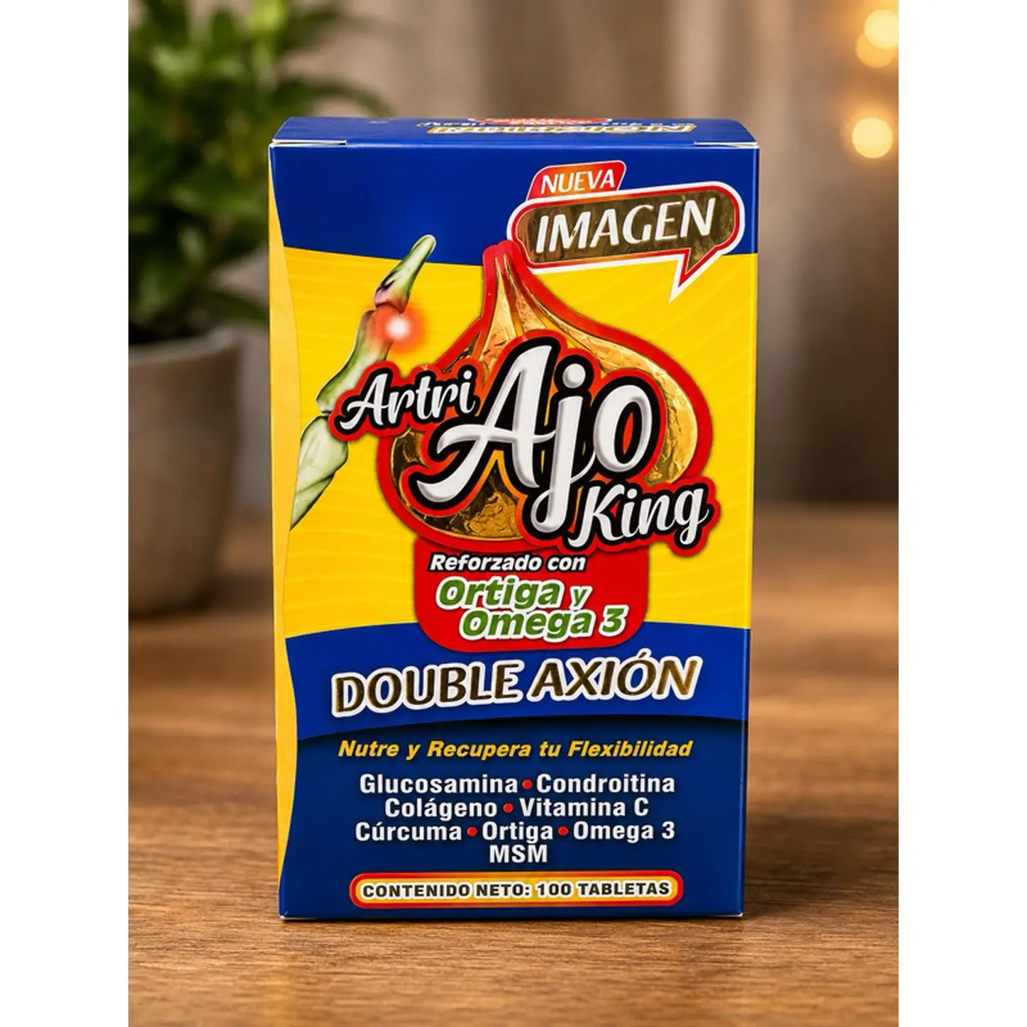 Artri Ajo King Double Axión - 100 Tablets with Glucosamine, Condroitina, Collagen, Vitamin C, Curcuma, Ortiga, Omega 3, MSM