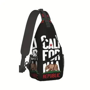 California Flag Crossbody Chest Bag Hiking Backpack Large Capacity Durable Polyester Composite Cloth for iPad Books Clothes Cameras Shopping Work Leisure Travel Beach Fishing