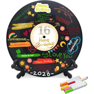 Vinyl Record Sweet 16 Birthday Decorations 11.6"X11.6", 16th birthday decorations Party Favor Sign Poster, 16th Birthday Guest Book Alternative,  Sweet 16 Gifts for Girls or Boys (16 )