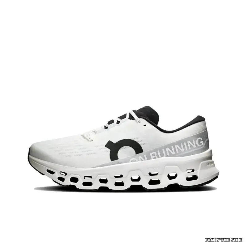 Low Top Running Sneakers | White Breathable Textile Upper with Black Logo & Letter Print | Multi-hole Hollow Thick Cushion Midsole for Outdoor Running