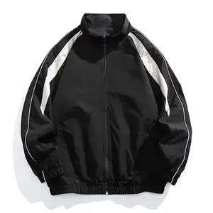Men's black and white striped sports jacket - zipper closure, lightweight, retro casual sports styleRAIMENTRY