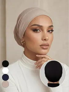 Women's Fashion Flat Brim Hat Jersey Hijab, Solid Color Muslim Headscarf, Lightweight Breathable Inner Hijab, Hijab Turban, Suitable for Abaya, All Seasons, Modest