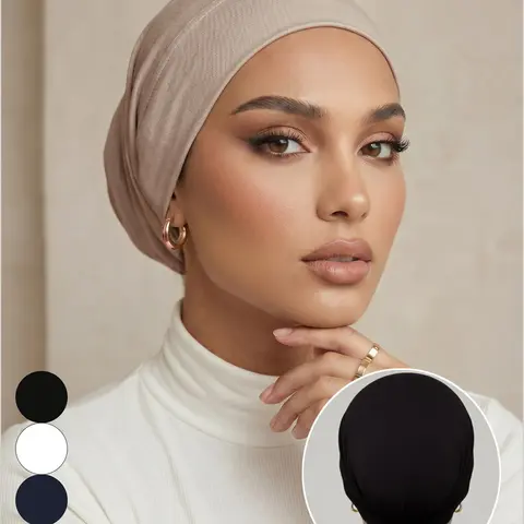 Women's Fashion Flat Top Hat Jersey Hijab, Solid Muslim Headscarf, Modesty, Lightweight Breathable Inner Hijab, Suitable for Abaya, Daily Use, All Seasons