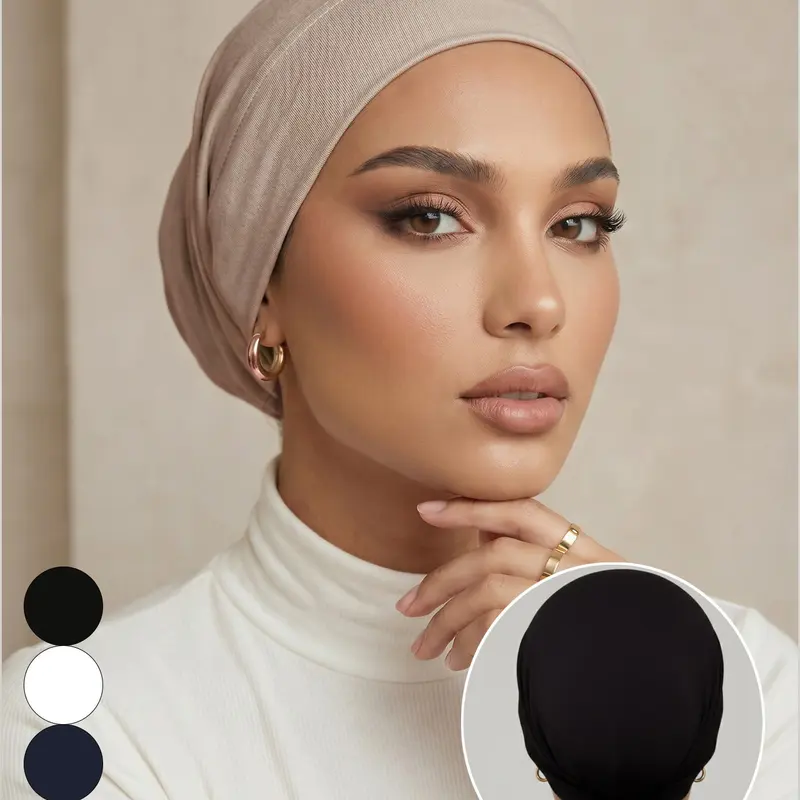 Women's Fashion Flat Top Hat Jersey Hijab, Solid Muslim Headscarf, Modesty, Lightweight Breathable Inner Hijab, Suitable for Abaya, Daily Use, All Seasons