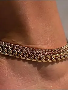 Chunky Cuban Link Chain Anklet for Women, Waterproof Adjustable Length, Trendy Layered Design, Daily Vacation Party Wear, Mother's Day Gift, Trendy Jewelry, Fashionable Jewelry