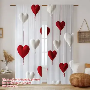 Valentine Heart Balloon Print Curtains, Window Decorations Supplies, 2 Piece Modern Rod Pocket Design, Durable Polyester Fabric, Living Room and Bedroom Home Decor