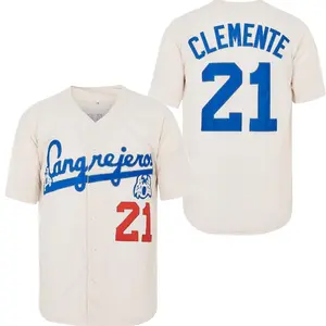 Men's #21 Roberto Clemente Stitched Short-Sleeved V-Neck Baseball Jersey Santurce Crabbers Puerto Rico Sports Clothing Athletic Top Football Kit