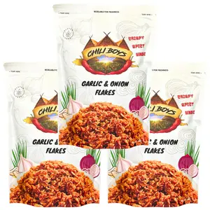 Chili Boys **3 Bag Bundle** Spicy Crispy Garlic and Onion Flakes, Crunchy Gluten-Free Food Topper, Fried All-Purpose Seasoning - 80g. Flavor Spices Herbs Vegan