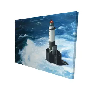 360 stand High-Def Ocean Inspired Wall Art Print, 36x48 in Lighthouse with Wave Crash Design, Artistic Bedroom Home Decoration, Ocean Inspired Design