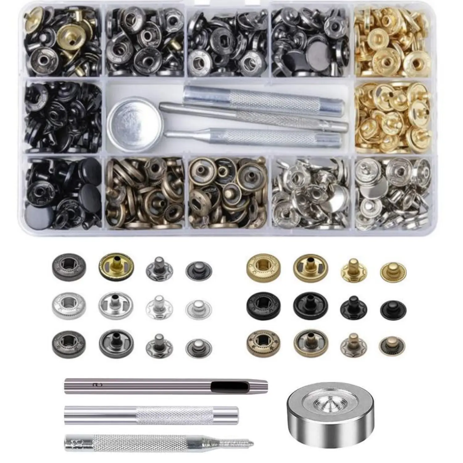 120 Sets Leather Snap Fasteners Kit, 12.5 mm Metal Snaps Buttons Press Studs Tool with 4PCS Fixing Tools, Sewing Snaps for Clothes Leather Craft Bracelets Jeans Wears Jackets Bags Belt - Home Improvement.