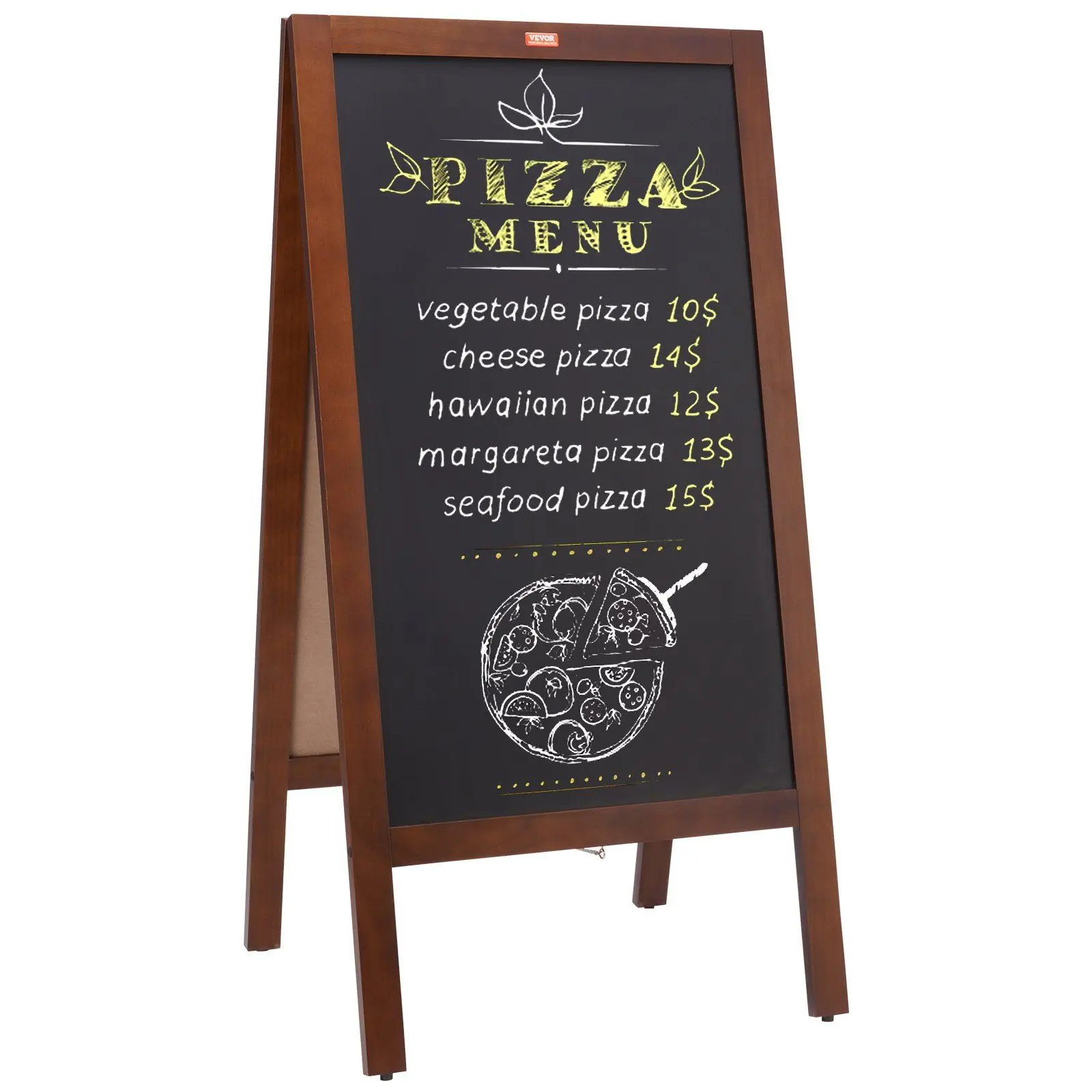 VEVOR 20x40 Inches (20"x40") A-Frame Chalkboard Sign, Double-Sided Freestanding Vintage Wooden Board with Chalks & Magnetic Eraser, Rustic Brown Non-Porous Foldable Outdoor Sign for Wedding, Foldable for Storage, Smooth Writing