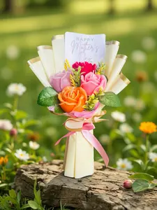 Candle Flower Bouquet - Handmade Rose Shaped Candles Decorative Flowers Elegant Wrapping Perfect for Gifting or Decorating Any Space