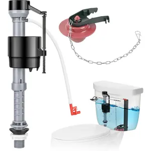 Toilet Flusher Replacement Kit, Water-Saving & Height Adjustable Fill Valve, 2-Inch Flapper, Quiet & Anti-Siphon Toilet Repair Kit Inside Tank, Easy to Install (Red, 1-Pack)