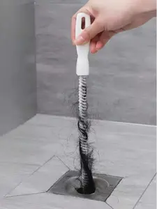 This drain cleaning tool includes a flexible cleaner and brush, removing hair clogs from sinks, showers and bathtubs. It effectively catches hair and cleans drains, suitable for kitchen and bathroom use, fall decorating and back-to-school season.