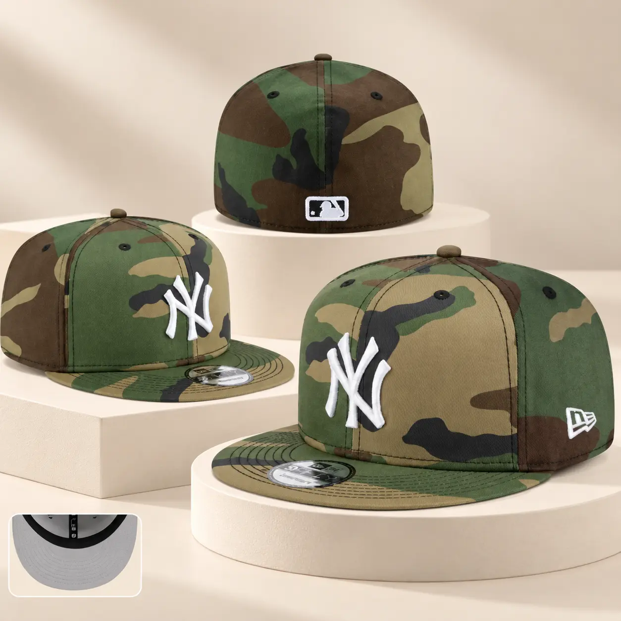 Green Camo NY Embroidered Fitted Baseball Cap – Flat Brim Hat, Classic Camouflage Design, Unisex Casual Sports Style & Streetwear Headwear