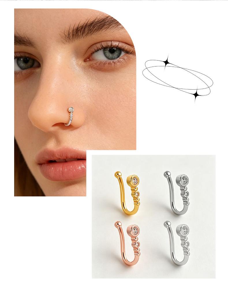 GGIRL 4pac/Set 18k Gold Plated U-Shaped Non-porous Nose Ring Set for Women Men Sparkning Dainty Simple Fashion Stainless Steel Noseclip Inset Synthetic Zirconia No Needle Punk Nose Piercing Jewelry Creative Gift Horseshoe No Piercing Nose Ring Set
