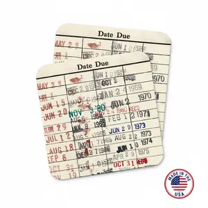 Library Card Coaster - Librarian Gift Set of Coasters - Reading Reader Book - Vintage Library Due Date Card