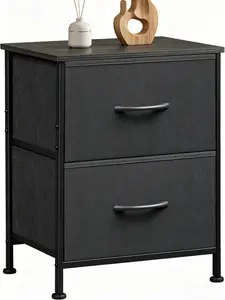 Charcoal Black Nightstand, 2 Drawer Small Dresser Bedside Table with Wooden Top & Removable Fabric Storage Bins, Compact End Side Table for Bedroom, Closet, Entryway, College Dorm tiktokshopspringglowup