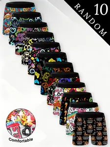 Men's Random 10 Pack Novelty Briefs, Graffiti Digital Print, Elastic Comfort Fit, Quick Dry Breathable Fabric, Casual Daily Wear