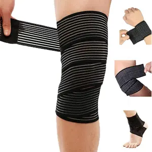 AMBLER Elastic Knee Wrap Compression Bandage Brace Support for Legs Plantar Fasciitis 180cm Extra Long High-Quality Silk Riband Adjustable Stretch Straps for Joint Pain Squat Basketball Running Tennis Soccer Football Black-1pcs - Patellar Belt