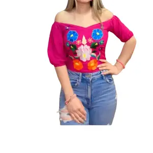 Blusa corset cuello V en rayón bordada