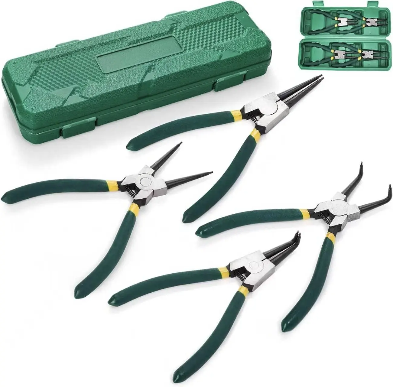 4 PCS Snap Ring Pliers Set, Heavy Duty 7 Inch Circlip Pliers Kit with Straight and Bent Jaws, Internal External Retaining Ring Removal Tools for Automotive Repair, Storage Case Included