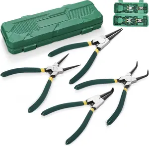 4PCS Snap Ring Pliers Set, 7 Inch Heavy Duty Internal External Circlip Pliers, Durable Metal Hand Tools with Storage Box for Home Office Repair